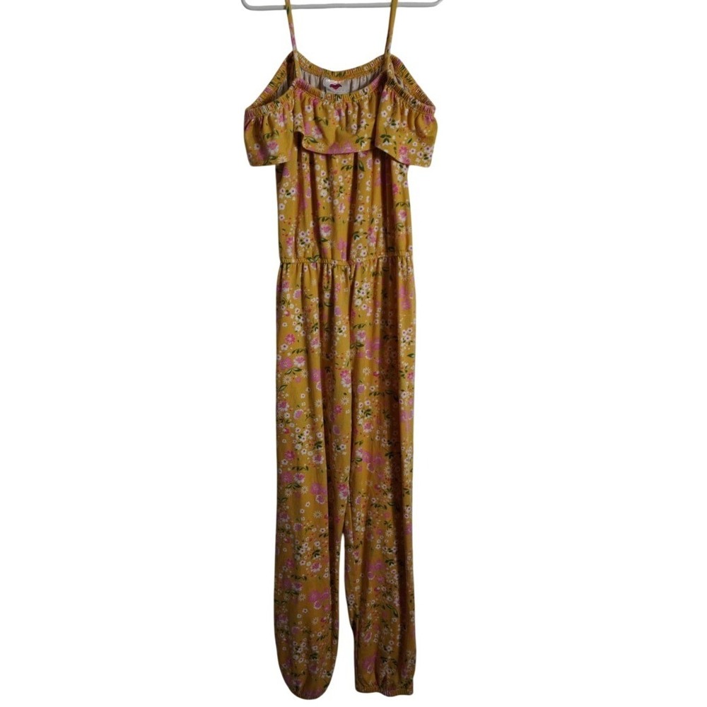 RMLA Jumpsuit Size 10 Cottagecore Floral Yellow Cold Shoulder Ruffle